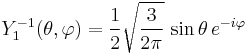 Y_{1}^{-1}(\theta,\varphi)={1\over 2}\sqrt{3\over 2\pi} \, \sin\theta \, e^{-i\varphi}