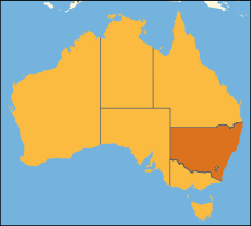 Map of Australia with  New South Wales highlighted