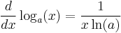  \frac{d}{dx}\log_a(x) = \frac{1}{x\ln(a)}