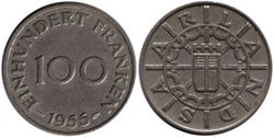 100 Saar francs reverse and obverse