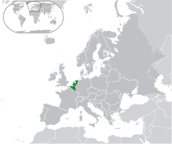 Location of �Benelux��(dark green)on the European continent��(dark grey)� —� [Legend]