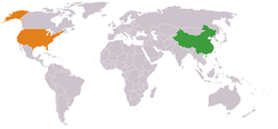 Map indicating location of China and USA