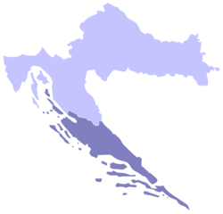 Dalmatia highlighted on a map of Croatia.