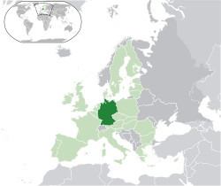 Location of �Germany��(dark green)–�on the European continent��(light green &�dark grey)–�in the European Union��(light green)� —� [Legend]