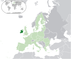 Location of �Ireland��(green)–�on the European continent��(light green &�grey)–�in the European Union��(light green)� —� [Legend]