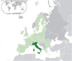 Location of �Italy��(dark green)–�on the European continent��(light green &�dark grey)–�in the European Union��(light green)� —� [Legend]