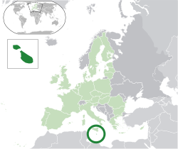 Location of �Malta��(dark green)–�on the European continent��(light green &�dark gray)–�in the European Union��(light green)� —� [Legend]