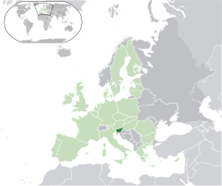 Location of �Slovenia��(dark green)–�on the European continent��(bright green &�dark gray)–�in the European Union��(bright green)� —� [Legend]