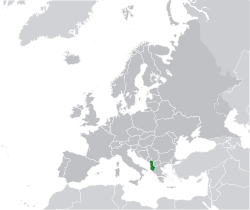 Location of �Albania��(green)on the European continent��(dark grey)� —� [Legend]