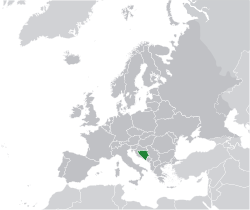 Location of �Bosnia and Herzegovina��(green)on the European continent��(dark grey)� —� [Legend]