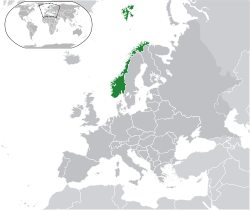 Location of �Norway��(dark green)on the European continent��(dark grey)� —� [Legend]