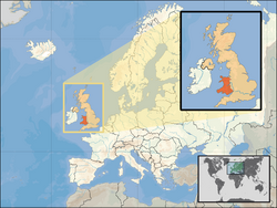 Location of �Wales��(orange)–�in the European continent��(camel &�white)–�in the United Kingdom��(camel)