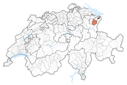 Map of Switzerland, location of Appenzell Innerrhoden highlighted