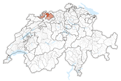 Map of Switzerland, location of Basel-Landschaft highlighted