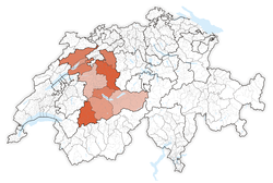 Map of Switzerland, location of Canton of Bern highlighted