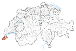 Map of Switzerland, location of Canton of Geneva highlighted