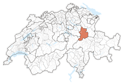 Map of Switzerland, location of Canton of Glarus highlighted