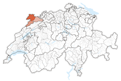 Map of Switzerland, location of Canton of Jura highlighted