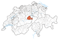 Map of Switzerland, location of Obwalden highlighted