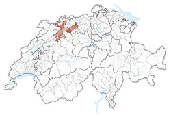 Map of Switzerland, location of Canton of Solothurn highlighted