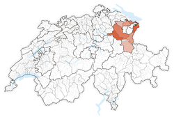 Map of Switzerland, location of Canton of St. Gallen highlighted