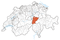 Map of Switzerland, location of Canton of Uri highlighted