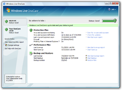 A screenshot of Windows Live OneCare 2.5.2900.03