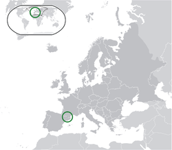 Location of �Andorra��(green)on the European continent��(dark grey)� —� [Legend]