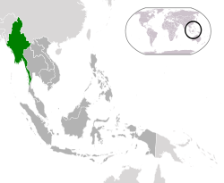 Location of Burma (green) in ASEAN dark grey