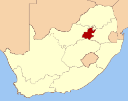 Map showing the location of Gauteng in the north-central part of South Africa