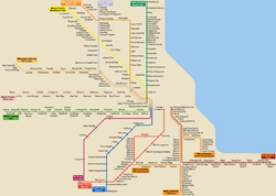 Schematic of Metra's routes, as well as the South Shore Line. This schematic is not to scale.