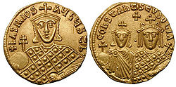 Solidus-Basil I with Constantine and Eudoxia-sb1703.jpg