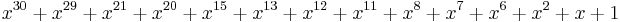 x^{30} + x^{29} + x^{21} + x^{20} + x^{15} + x^{13} + x^{12} + x^{11} + x^{8} + x^{7} + x^{6} + x^{2} + x + 1 