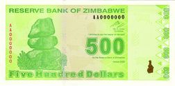 Zimbabwe fourth dollar - $500 Obverse (2009).jpg