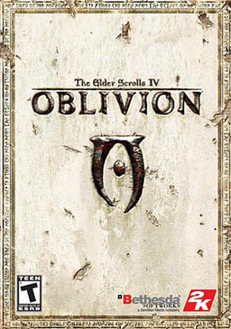 Against a plain face of aged and scratched marble, the title of the game is embossed in metallic font. At the center of the frame, in the same style as the title, is an uneven runic trilith with a dot in its middle. Icons representing the developer, publisher, and content rating are placed along the bottom of the frame.