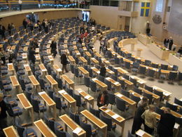 The Swedish Parliament sits at the Riksdag building in Stockholm.