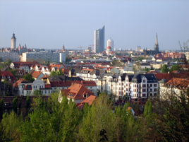 View of Leipzig city center from Fockeberg hill.