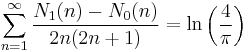  \sum_{n=1}^\infty \frac{N_1(n) - N_0(n)}{2n(2n+1)}  = \ln \left ( \frac{4}{\pi} \right ) 