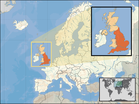 Location of �England��(orange)–�in the European continent��(camel &�white)–�in the United Kingdom��(camel)