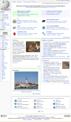 Main page of the French Wikipedia on the 4th August 2007