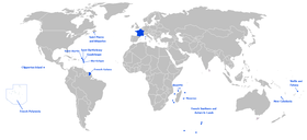 Territory of the French Republic in the world(excl. Antarctica where sovereignty is suspended)