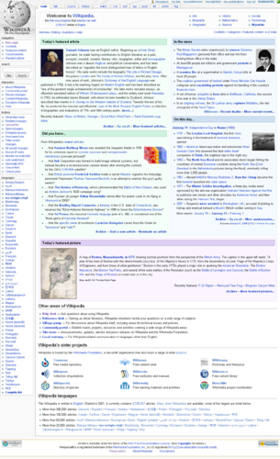 The Main Page of the English Wikipedia on 31 January 2009