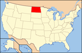 Map of the United States with North Dakota highlighted