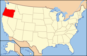 Map of the United States with Oregon highlighted