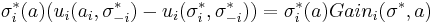 
\sigma^*_i(a)(u_i(a_i, \sigma^*_{-i}) - u_i(\sigma^*_i, \sigma^*_{-i}))
= 
\sigma^*_i(a)Gain_i(\sigma^*, a)
