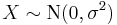 X \sim \mathrm{N}(0,\sigma^2)\!