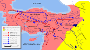 This map shows the approximate campaign paths of Persian and Roman Generals from 611–624 as described in the text.