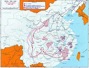 Overview map of the route of the Long March