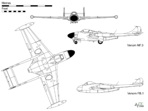 Orthographically projection of the Venom NF 3, with profile of the FB 1 (FB 50 similar).