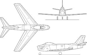 Orthographically projected diagram of the F-86 Sabre.